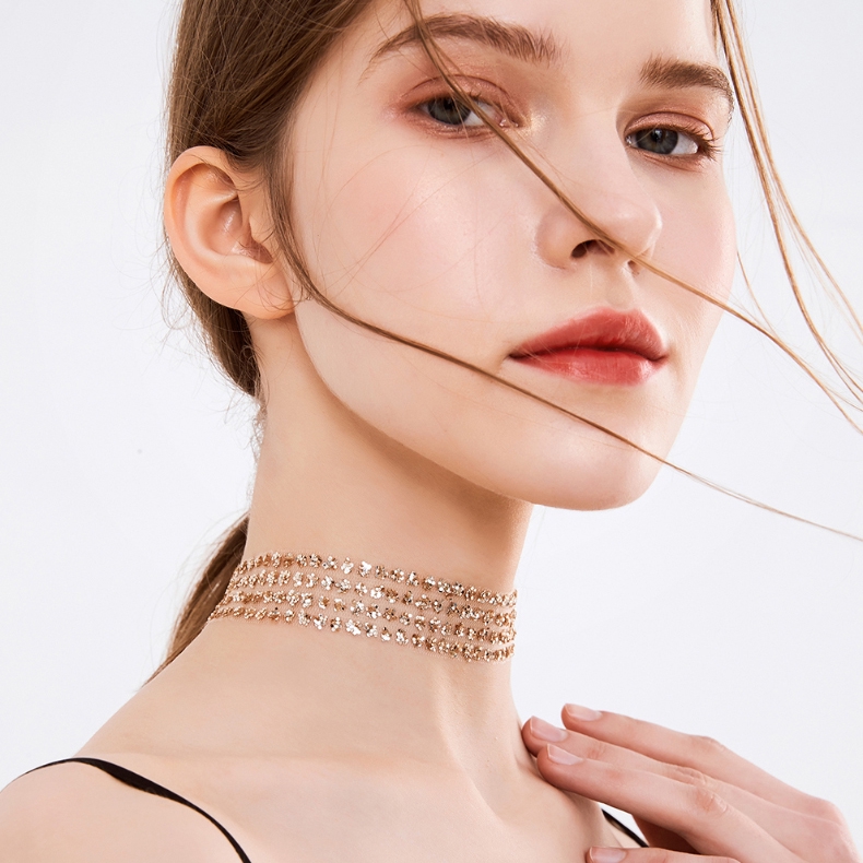 Vòng đeo cổ choker bằng kim loại có đính đá lấp lánh xinh xắn cho nữ