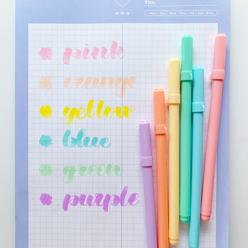 Hình ảnh Bút brush bộ 6 màu WINZIGE bút calligraphy bút highlight pastel soft brush sign pen đồ dùng học tập dễ thương giá rẻ #2