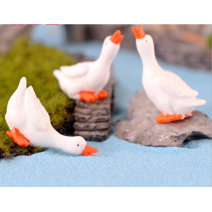 Mẫu mô hình 3 con vịt trắng trang trí tiểu cảnh, bonsai, nhà búp bê (bán lẻ từng mẫu)