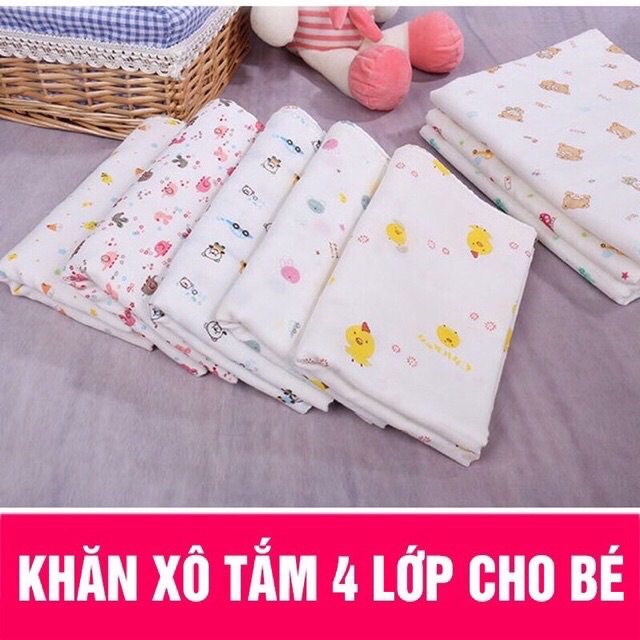 Khăn tắm xô 2 lớp, 4 lớp in hình xuất Nhật