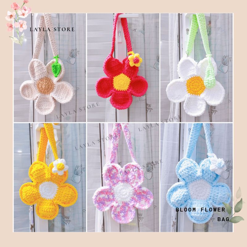 Túi len bông hoa Bloom Flower Bag nhiều màu - túi len handmade hot trend Layla Store