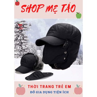 Mũ lưỡi trai lót lông, trùm tai kèm khẩu trang cho mùa đông ấm áp