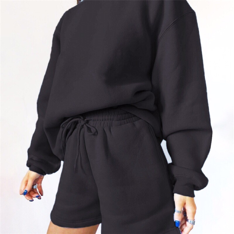 Set thể thao 2 món áo swt tay dài + quần short lưng cao