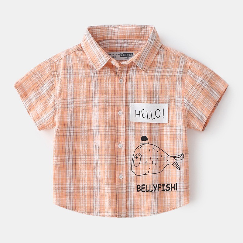 Áo Sơ Mi Cộc Tay Kẻ Caro Bé trai Mặc Mùa Hè bảng Size 7-25kg