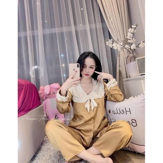 Pijama Lụa Satin Tiểu Thư Cổ Bèo Tay Dài
