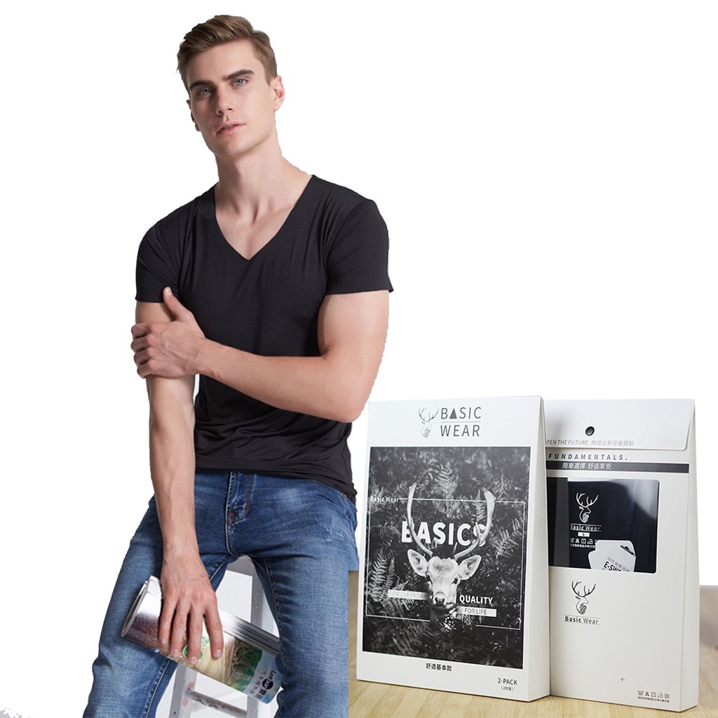 Hộp 2 Áo Thun Nam Basic Wear Ngắn Tay Vải Lụa Mỏng - Áo Chun Lụa Sữa Cao Cấp OSAKA Không Đường May