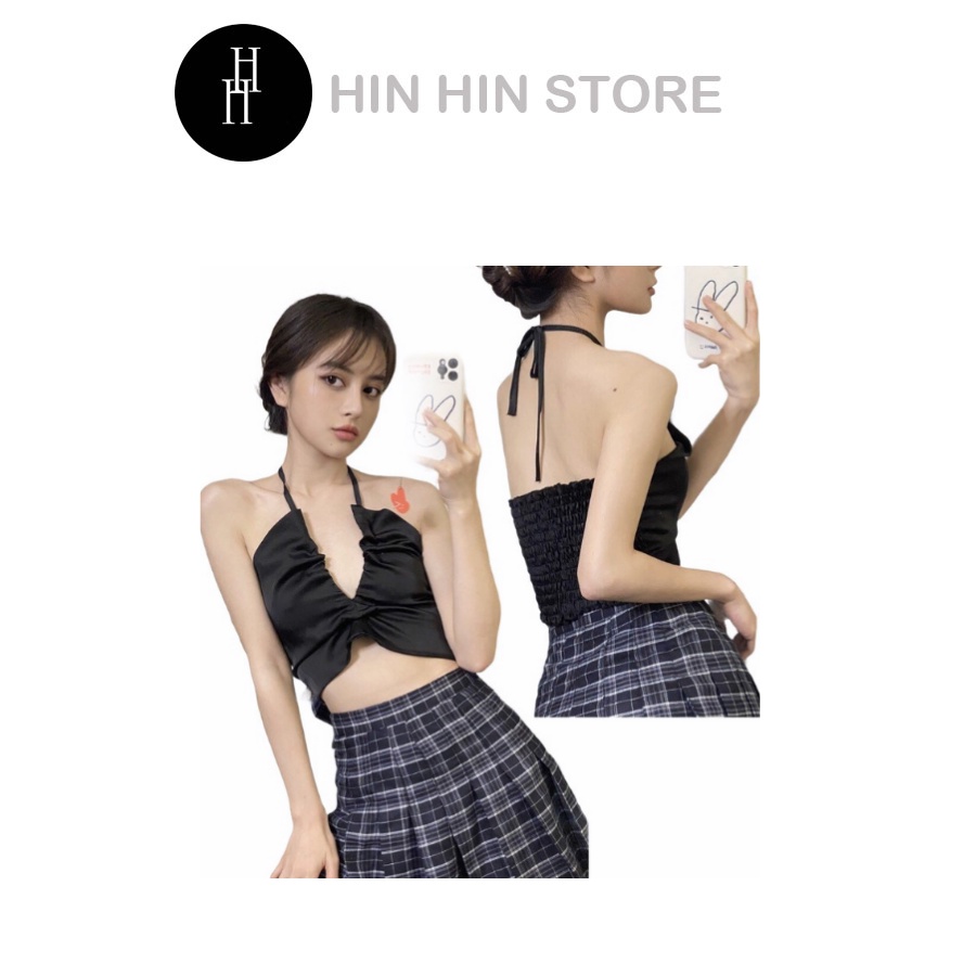 Áo croptop lụa rút dây HAC110 Hỉn Hỉn Store