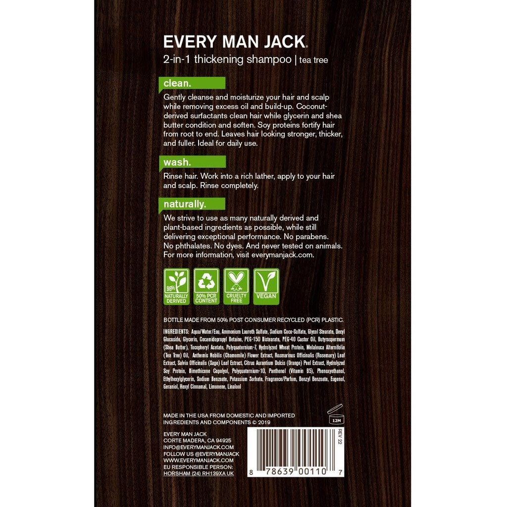 [Đồ Xịn] Dầu Gội Đầu 2 In 1 Every Man Jack Tea Tree 400ML (Dầu Gội Xả)