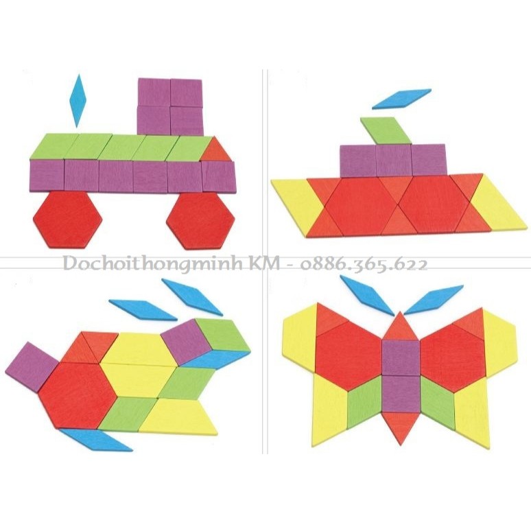 Ghép hình tư duy theo thẻ Pattern block 130 chi tiết