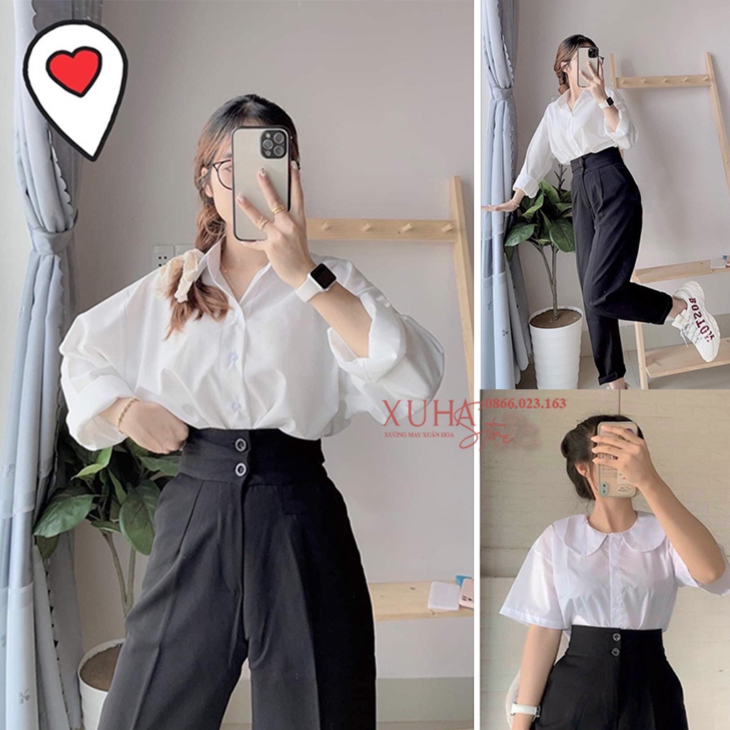 Quần tây nữ lưng cao đi học cạp liền 2 cúc cài dáng quần vải baggy học sinh cấp 3 dày co giãn nhẹ dạo phố đi làm công sở