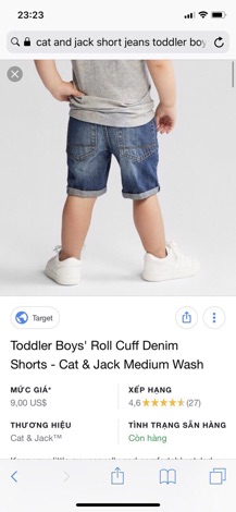 Quần short jeans Cat&Jack bé trai