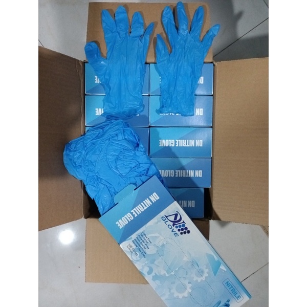 Găng tay y tế khám bệnh Nitrile DNglove, màu xanh, size S, M, L, hộp gồm 100 cái