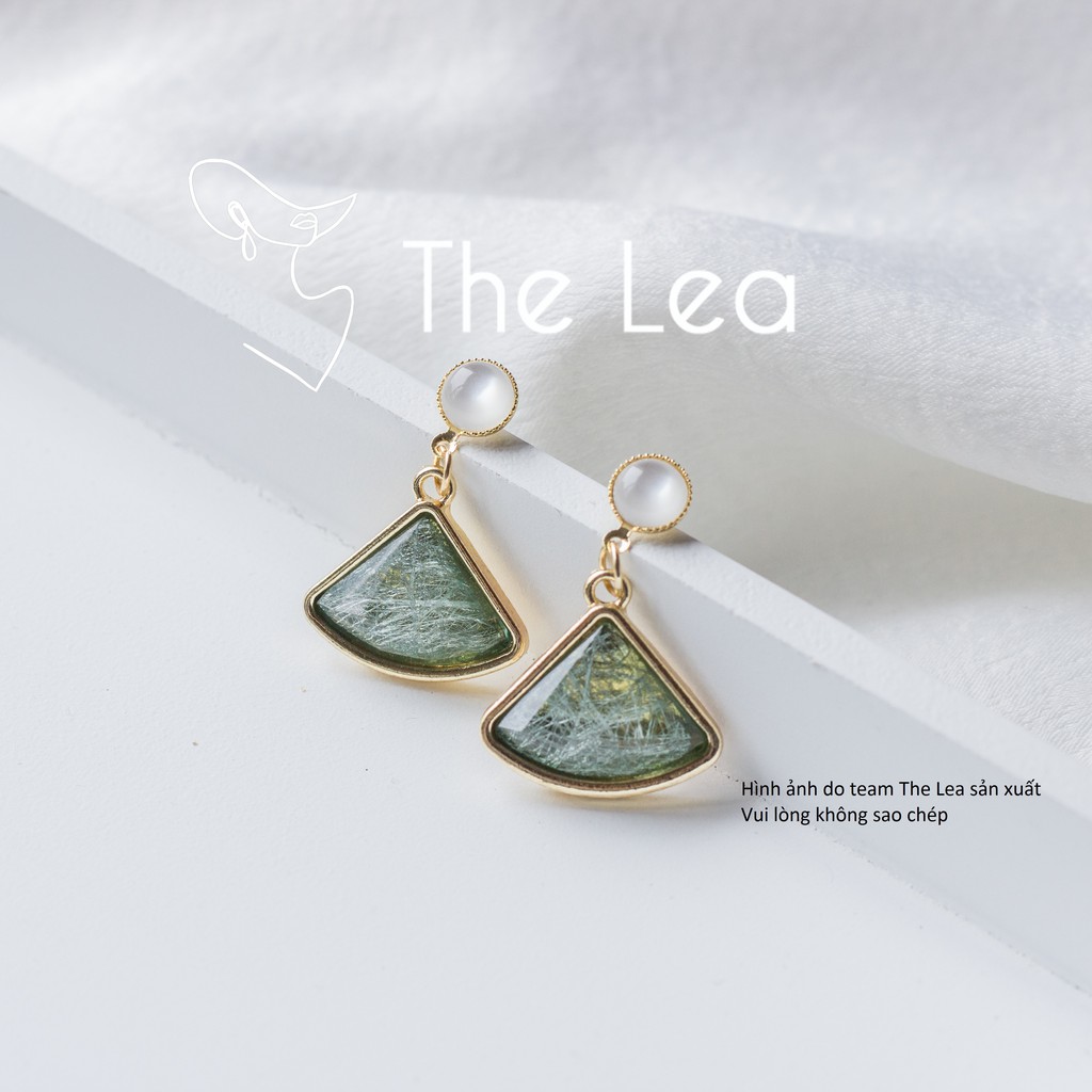 Hoa tai 𝗧𝗵𝗲 𝗟𝗲𝗮 Green Sapphie Khuyên tai đá nguyên khối cao cấp