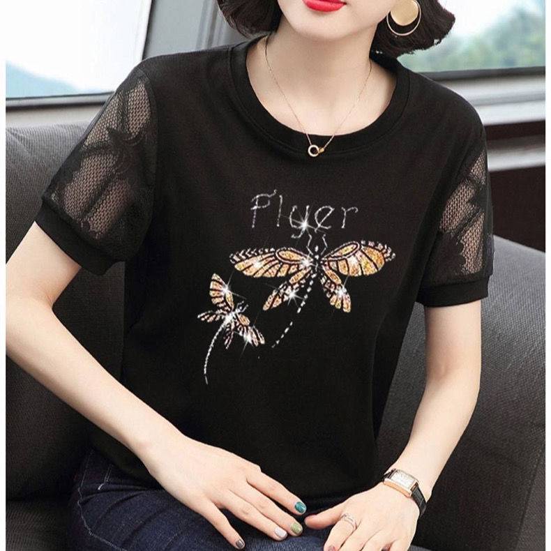 Áo Thun Tay Ngắn Màu Đen Chất Liệu Chiffon Cao Cấp Thời Trang