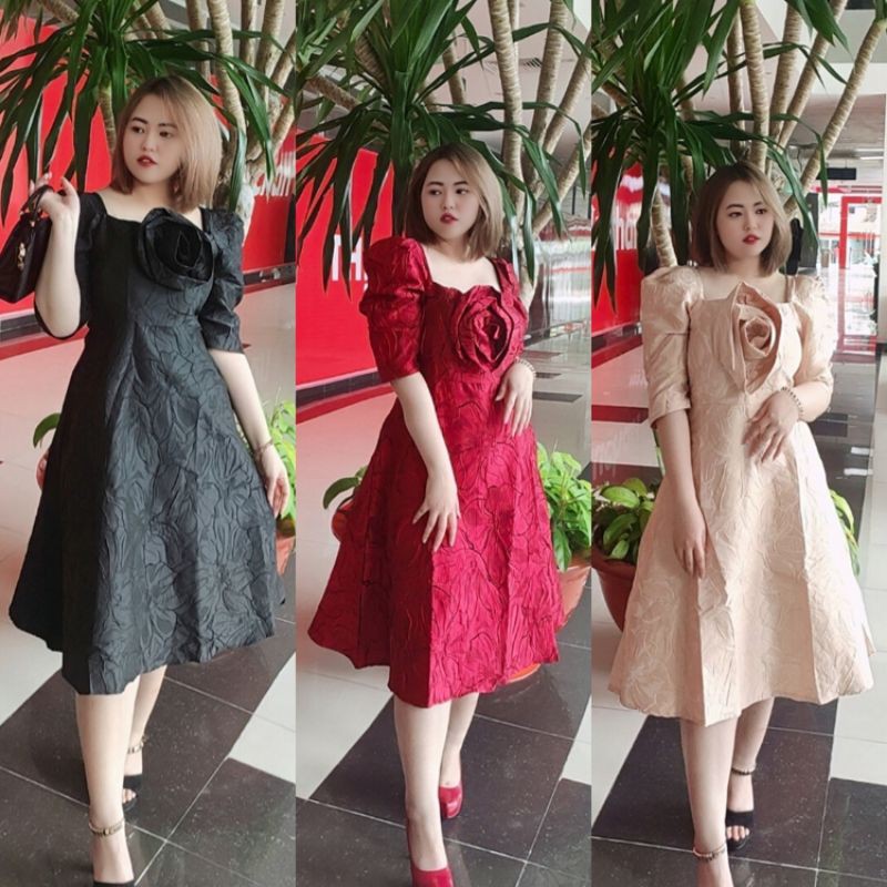 Đầm Bigsize 60-100 kg ❣️FREE SHIP❣️ Đầm hoa xếp D575 60-100 kg