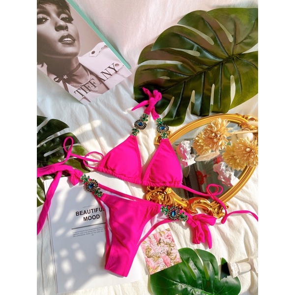 [BKN111] &lt;ÂU&gt; SET BIKINI MIX ĐÁ HỒNG NEON/ĐEN