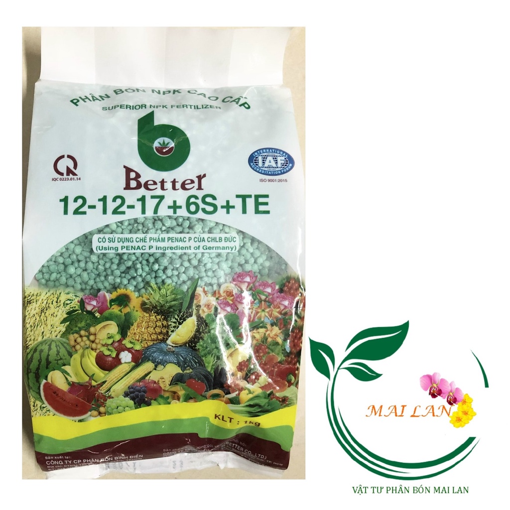 PHÂN BÓN NPK CAO CẤP BETTER XANH 12-12-17+6S+TE - #141# 1kg
