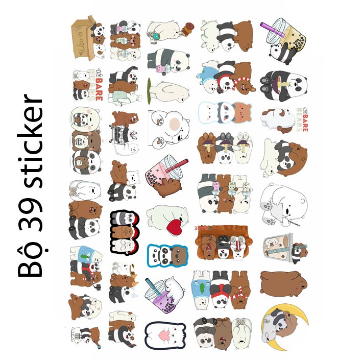 Sticker/ Hình dán gấu we bare bears( Random)