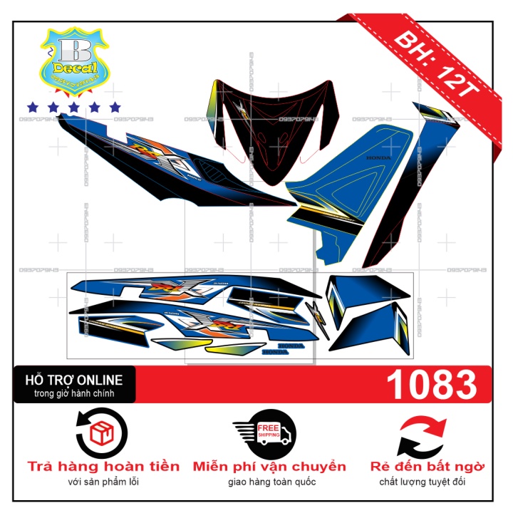 ( Quí khách vui lòng mang ra tiệm cho thợ dán ) Tem wave RSX 2008 mẫu zin xanh đen