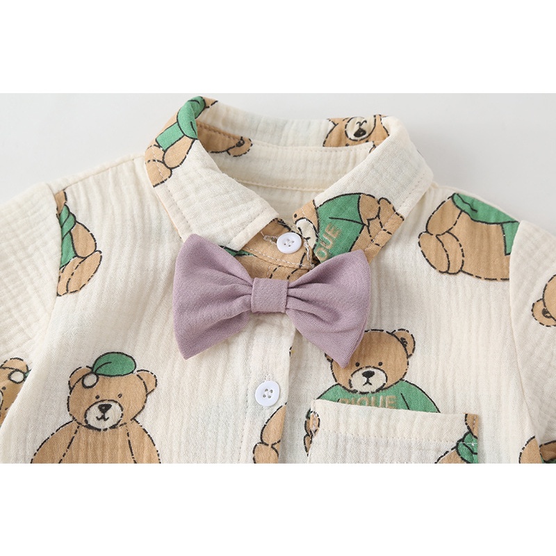 Summer Baby Clothes for Boys Bow Tie Short Sleeve Romper Bear Pattern Newborn Jumpsuit Bodysuit 0-24 Months