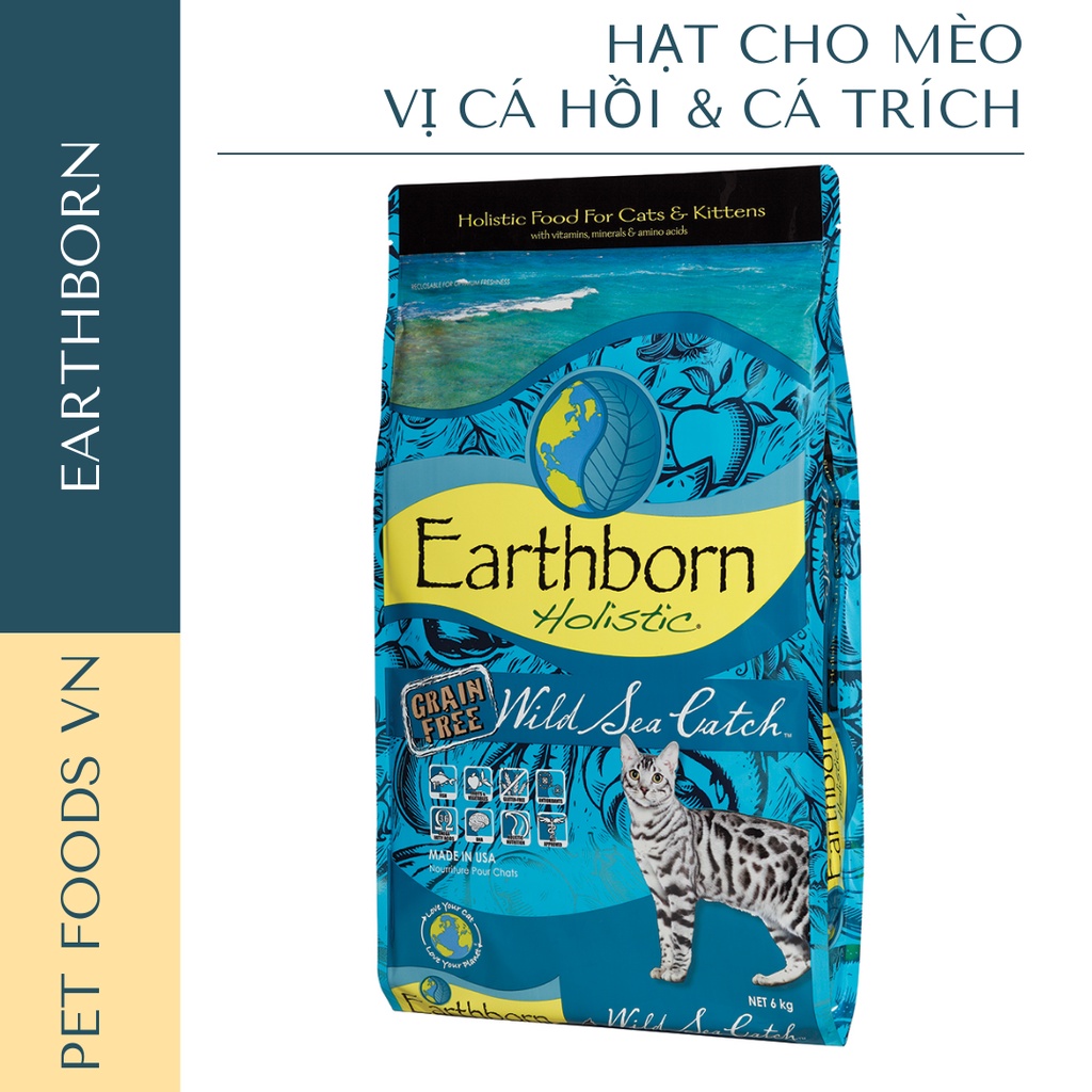 Hạt cho mèo EARTHBORN Wild Sea Catch 500g vị Cá Hồi &amp; Cá Trích