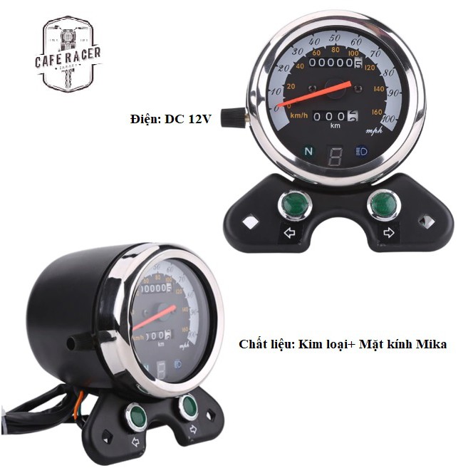 ĐỒNG HỒ XE MÁY CAFE RACER CLASSIC - Đồng Hồ độ đo Km classic loại lớn có kèm báo số cao cấp
