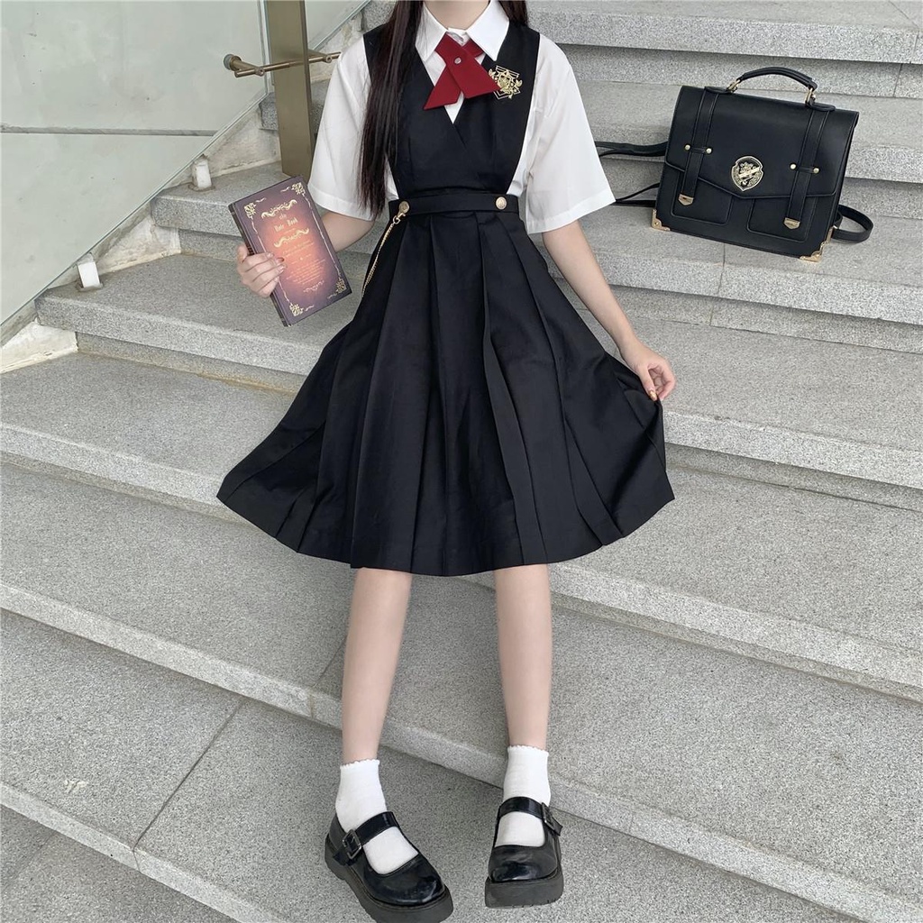 Bộ Đồng Phục Nữ Sinh Nhật Bản 2022 Áo Sơ Mi Ngắn Tay + Chân Váy Yếm Mỏng Phong Cách Mới Mùa Hè