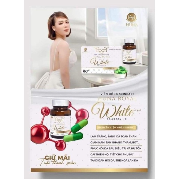 Viên uống Skincare Huna Royal White+ Trắng da, mờ nám, cân bằng nội tiết