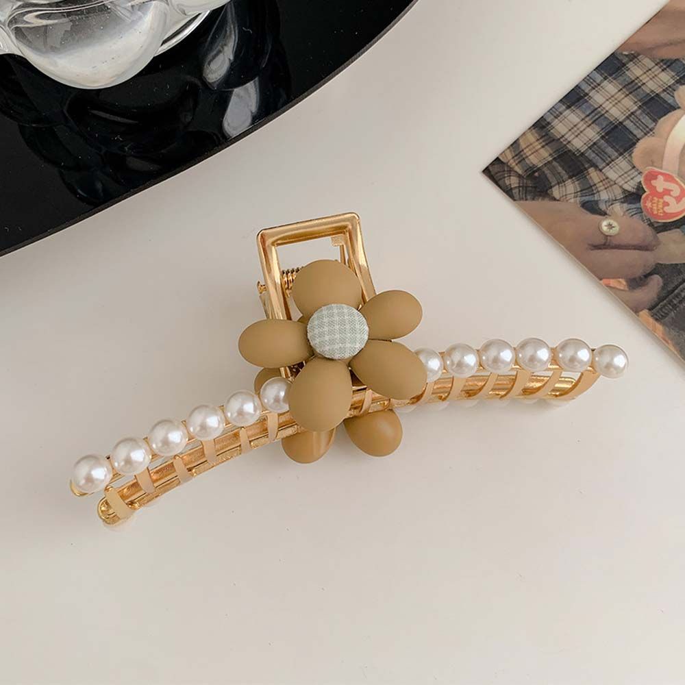 Kẹp tóc hình hoa bằng kim loại đính ngọc trai nhân tạo phong cách Hàn Quốc dành cho nữ