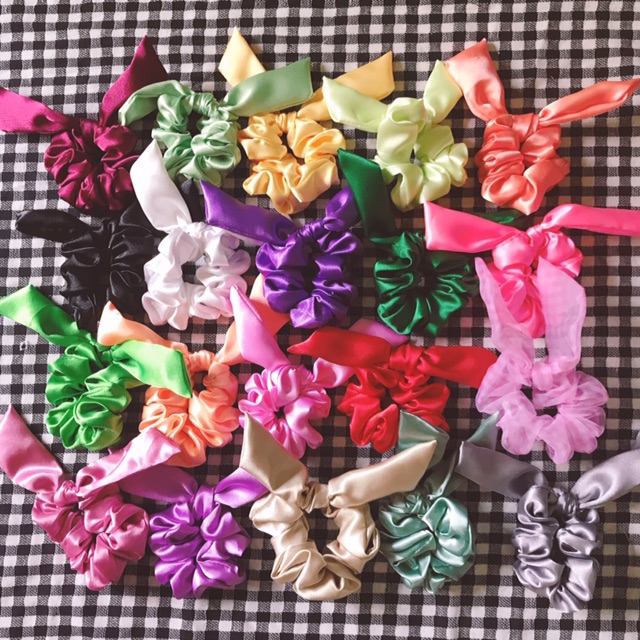 Cột tóc vải scrunchies tai thỏ