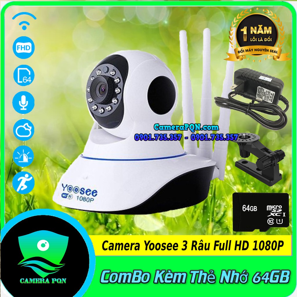 Camera Yoosee 3 Râu 2.0 Mxp Full HD 1080P Kèm Thẻ 64GB Bảo Hành 12 Tháng