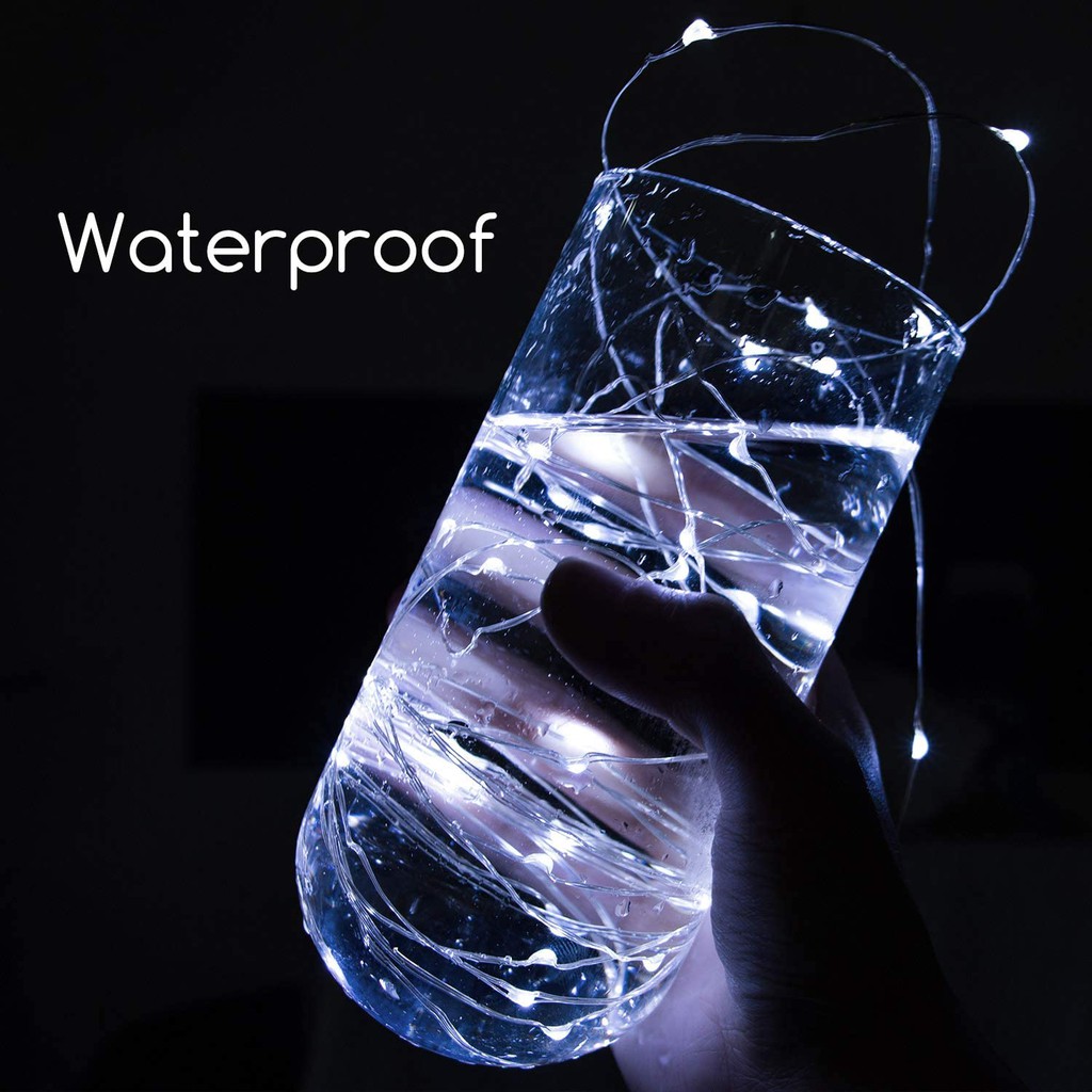 Đèn led đom đóm DEHA màu trắng 5 mét  trang trí,  dùng  3 pin tiểu, có chế độ nhấp nháy plash