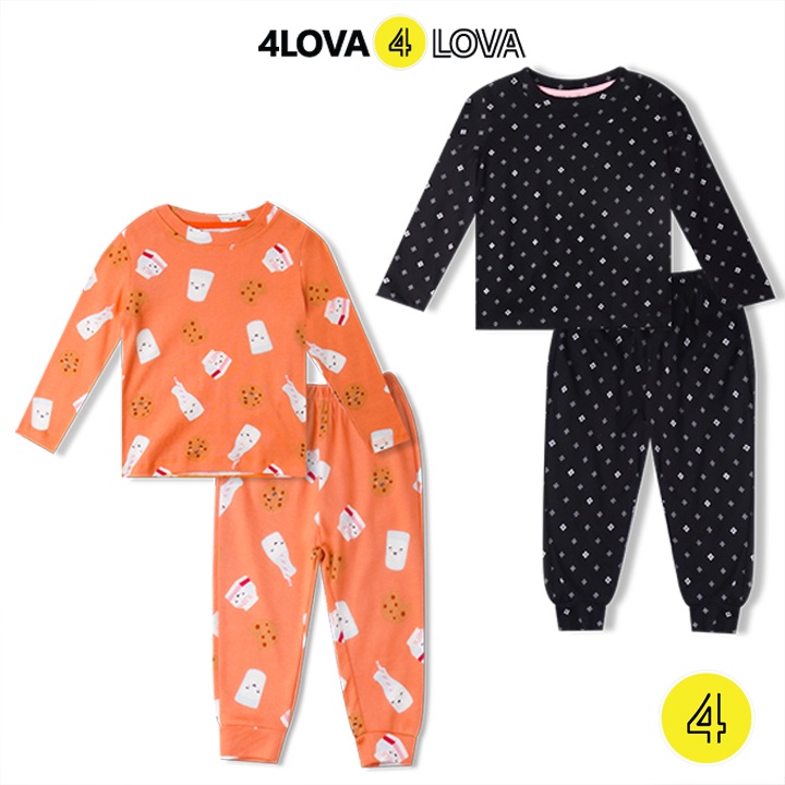 Bộ quần áo thun cotton dài tay 4LOVA hoạt hình cho bé trai và gái thu đông