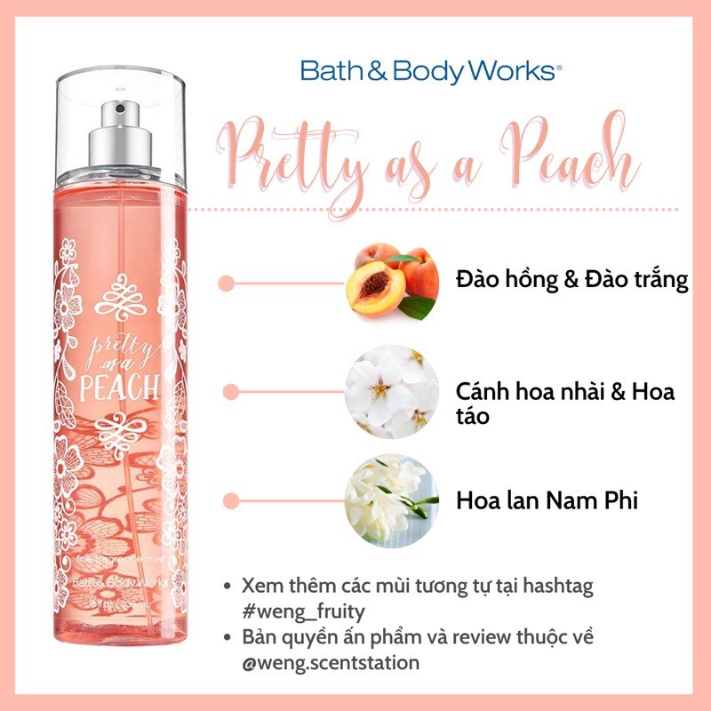 (MÙI HOT) Xịt toàn thân Bodymist Bath & Body Works mùi Pretty As A Peach