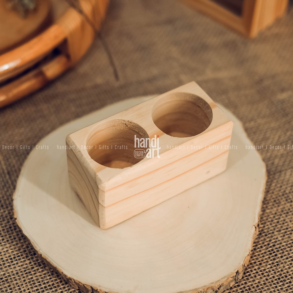 Chậu gỗ 2 lỗ để bàn - trồng cây sen đá - chậu gỗ trang trí - wooden pots