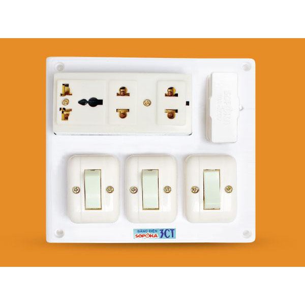 Bảng điện 1 cầu chì 3 công tắc 1 ổ cắm Sopoka - Điện Việt