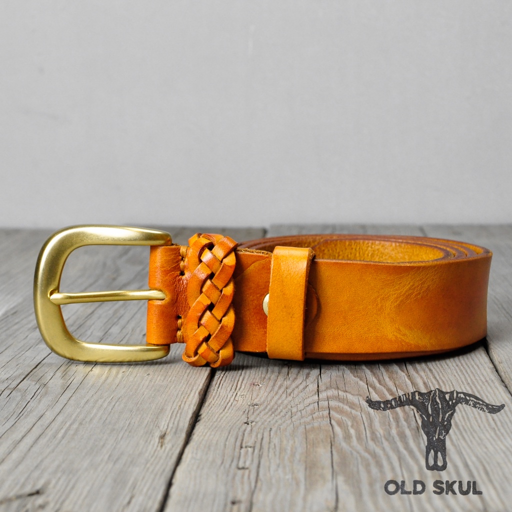 Dây lưng da nam bản 33mm Old Skul DL6339, da bò veg Ý, khóa đồng thau đúc, hoàn thiện tinh xảo