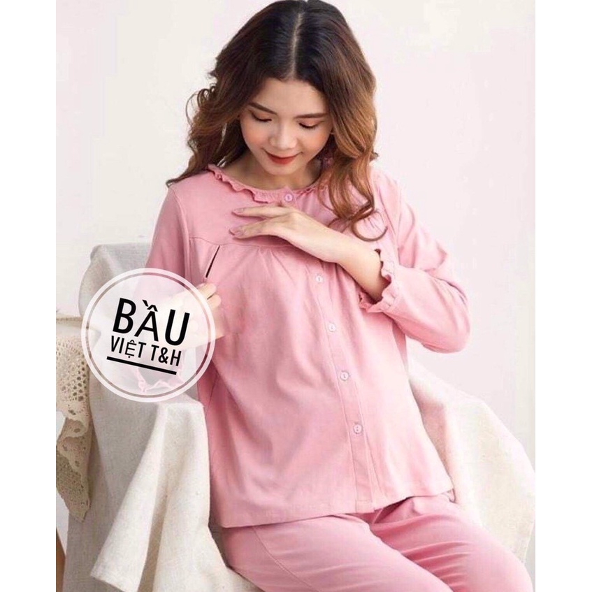 Bộ bầu - bộ sau sinh - chất liệu cotton - kiểu mới thời trang ( bèo cổ - bèo tay - dài - QDTD - MS-012 )