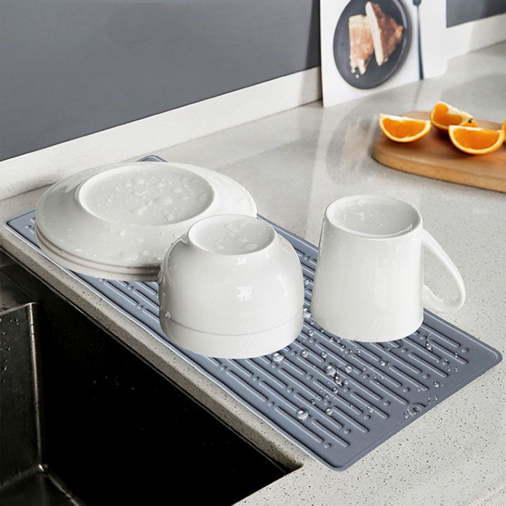 Tấm đệm silicone úp chén đĩa dụng cụ ăn uống ráo nước chịu nhiệt có lỗ thoát nước nhiều màu tùy chọn tiện lợi