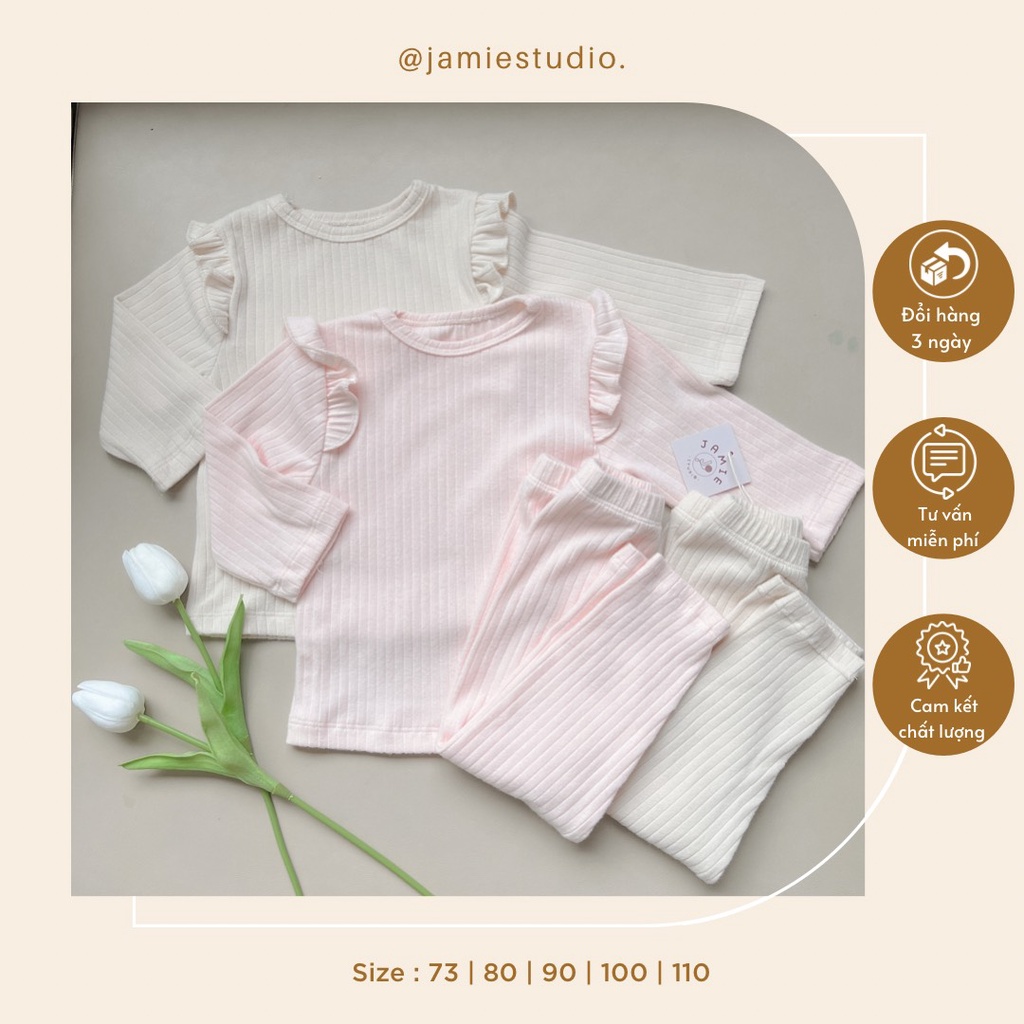 Bộ Quán Áo Dài Tay Vai Bèo Thu Đông Cho Bé Gái Vải Thun Hàn Mịn Đẹp, Siêu Co Giãn 4 Chiều Thiết Kế Mới 2022