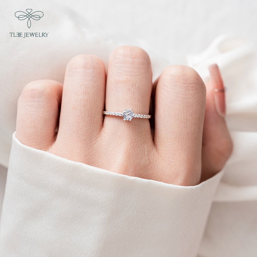 Nhẫn bạc nữ TLEE ổ đá tròn 6 chấu viền hạt mini trang nhã NCJ A0205