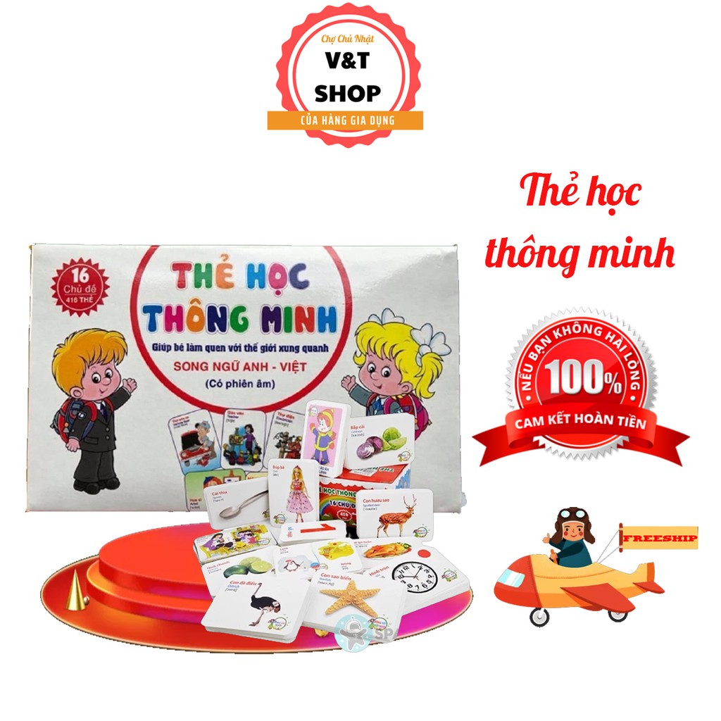 Thẻ học thông minh song ngữ 415 thẻ, flashcard song ngữ giúp trẻ thông minh