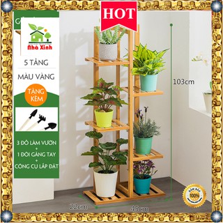 Kệ Cây Cảnh trong nhà - Giá Cây Cảnh MINI 5 tầg Tặng bộ dụng cụ làm vườn KT : 103 x 45 x 22 cm ( Màu vàng )