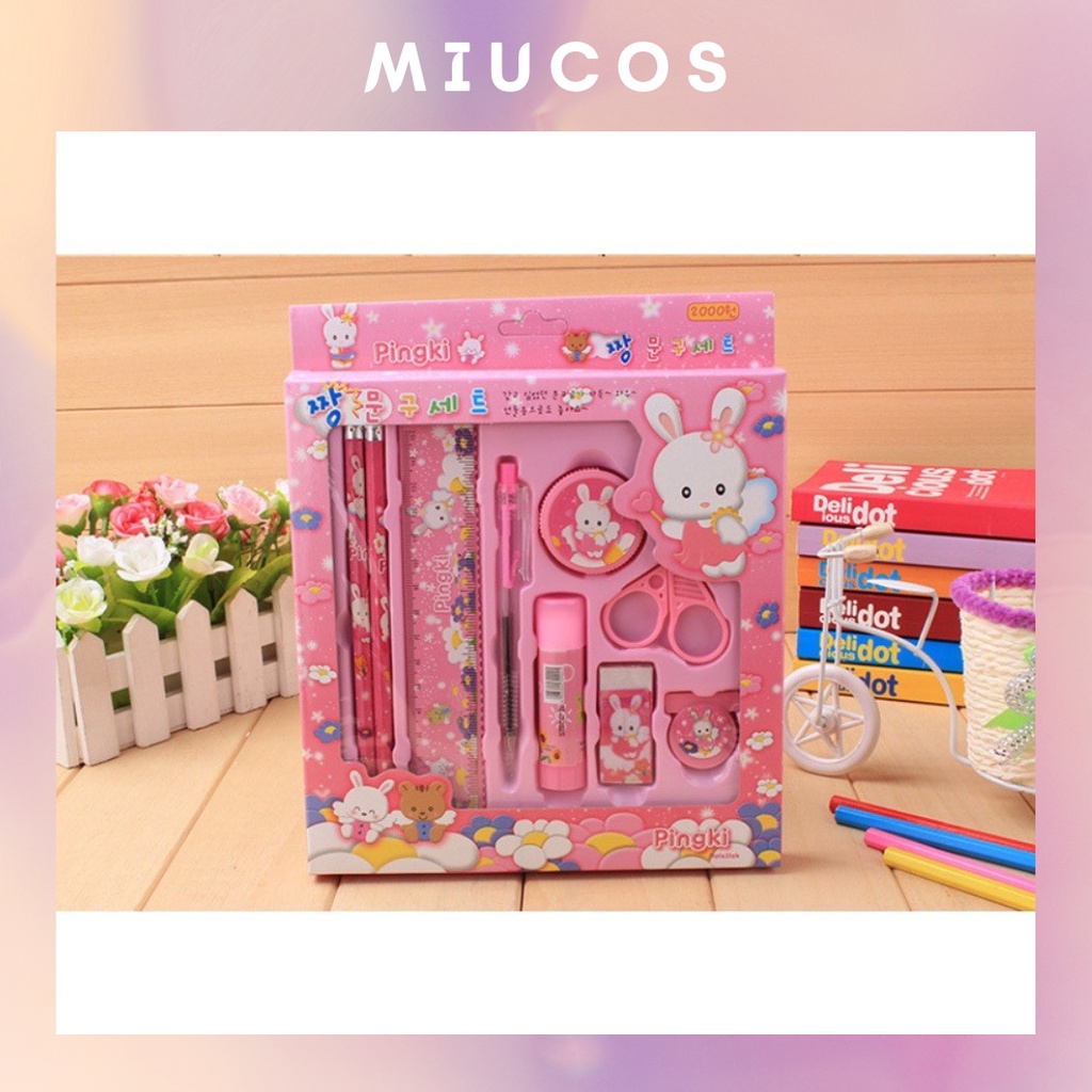 Bộ dụng cụ 9 món học tập cho bé_ Bộ đồ dùng học tập 9 món cho học sinh tiểu học cực dễ thương