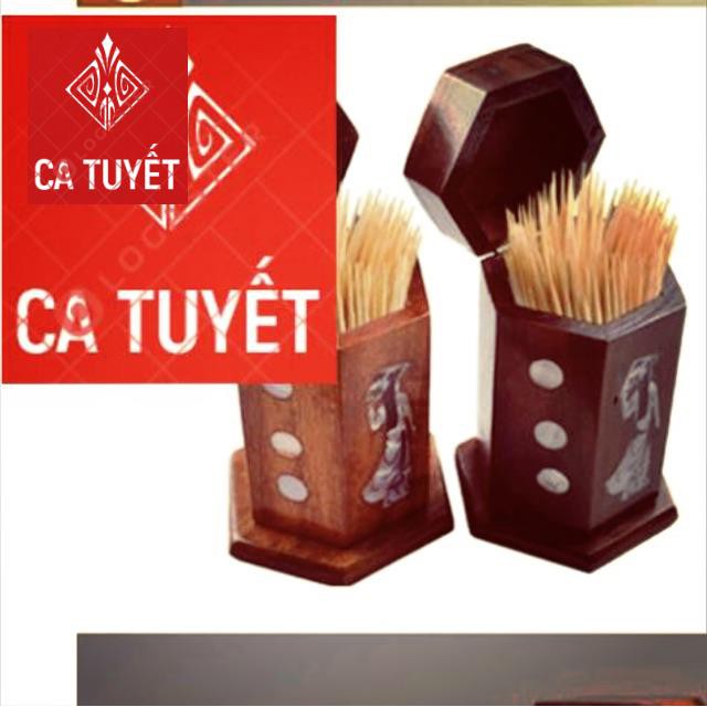 Lọ Đựng Tăm Gỗ Hương khảm Trai - Cô Gái Việt Nam