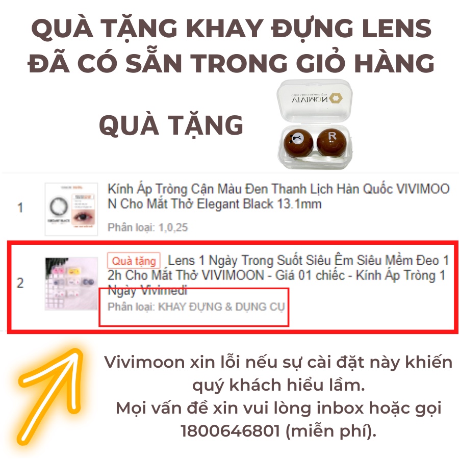 Kính áp tròng cận trong suốt 3 tháng VIVIMOON cho mắt thở Vivimedi Oxy Plus