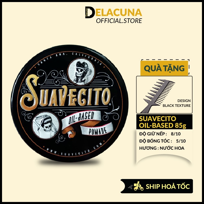 Sáp vuốt tóc nam Suavecito Oil Based Pomade chính hãng hương nước hoa giữ nếp tốt Delacuna SOBP01