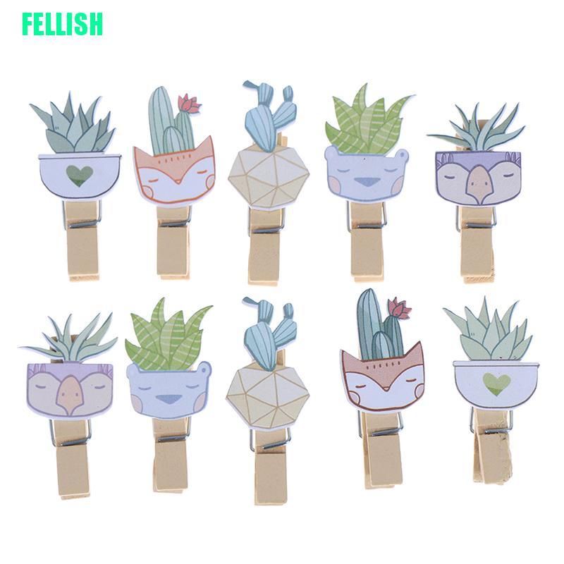 Bộ 10 Kẹp Gỗ Treo Ảnh Hình Cây Xương Rồng Dễ Thương