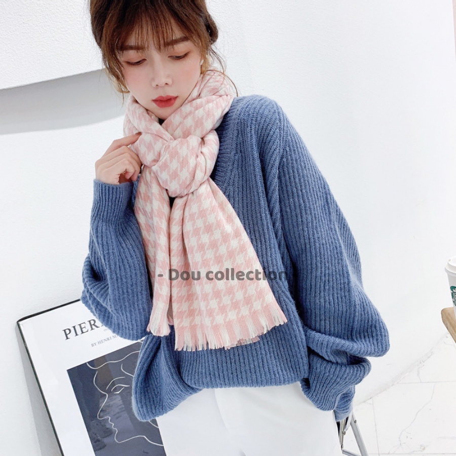 [Nowship2h] Khăn Len Choàng Cổ (Khăn Cashmere Len) Cao Cấp Giữ Ấm Họa Tiết Houdstoth - 70x190cm - PASHMINA - Mã LN012