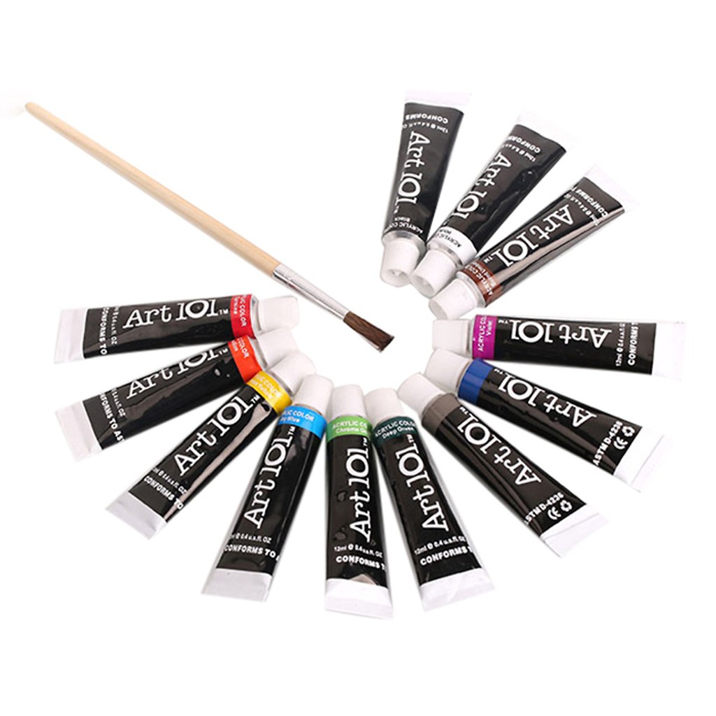 Bộ 12 Tuýp Màu Vẽ Acrylic + Hộp Gỗ